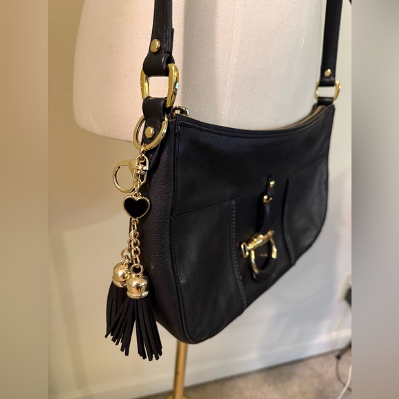 Lauren Ralph Lauren black real leather crossbody purse bag - Picture 2 of 8